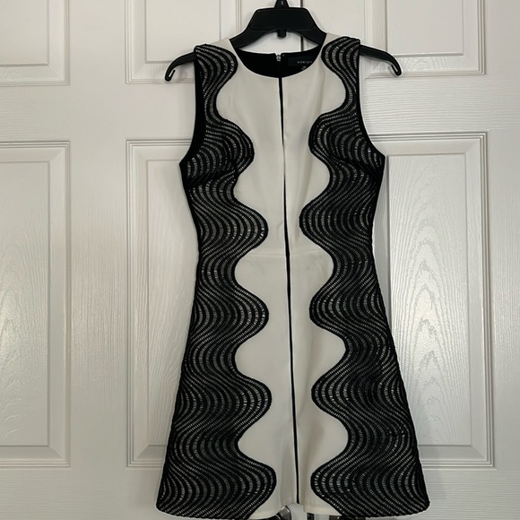 Dresses & Skirts - Vintage Color block Black And White  2 Tone Contrast Embroidery Accent Dress XS